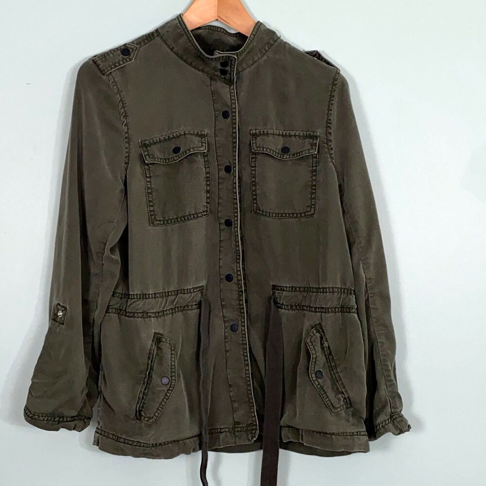 Loft Utility Jacket Womens MP Green Roll Tab Sleeves Lyocell Military Snap Close